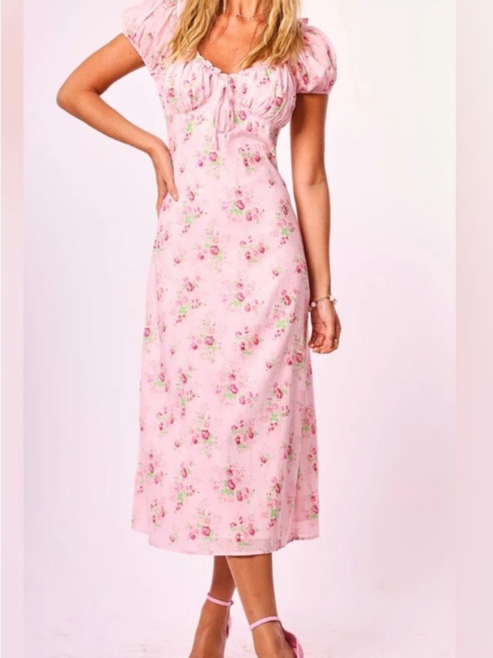 Amy Jane London Pink Floral Midi Dress - XS